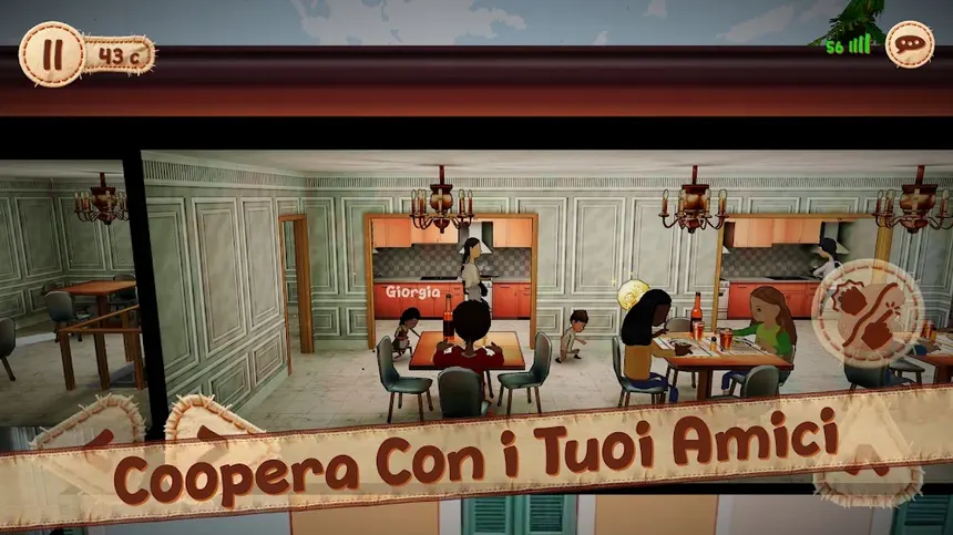 Livello di Pepelo 2 ambientato in una sala con due personaggi che collaborano